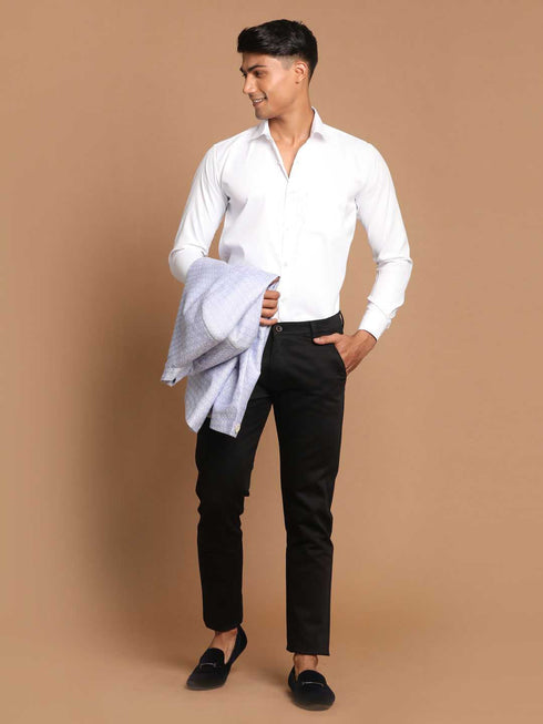 Men's White Cotton Solid Shirt